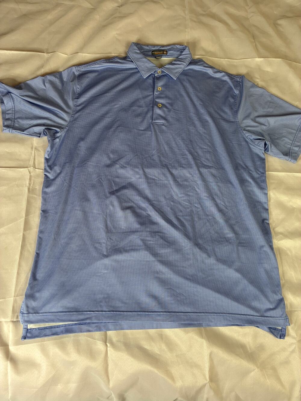 Peter Millar Summer Comfort Polo Mens XL Blue White Micro Gingham Check Golf